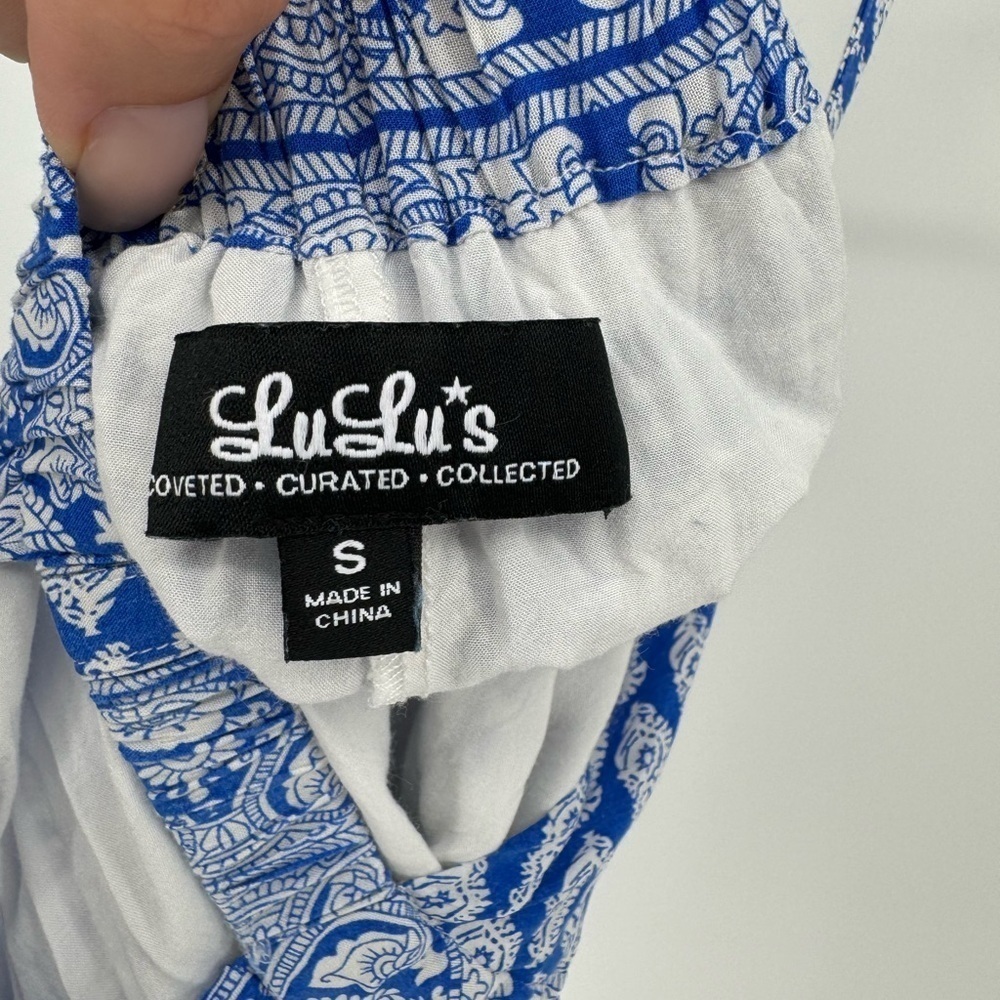 lulu's Hide Away Blue and White Print Halter Dress Size Small - Picture 9 of 14